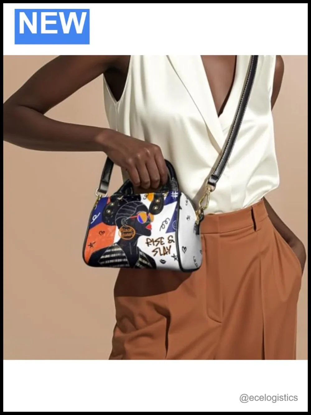 Afrocentric Art Mini Satchel - Premium Vegan Leather Crossbody Bag